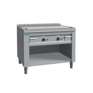 Plaque teppanyaki chromée à gaz sur base avec 2 zones de cuisson - longueur 1200 mm