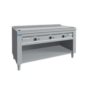 Plaque teppanyaki chromée à gaz sur base avec 3 zones de cuisson - longueur 1200 mm