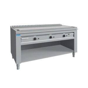 Plaque teppanyaki chromée à gaz sur base avec 3 zones de cuisson - longueur 1400 mm