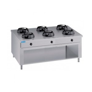 Plaque de cuisson à gaz pour wok à double face sur base avec n°6 feux - longueur 1500 mm