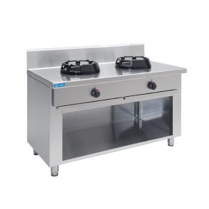 Plaque de cuisson à gaz pour wok sur base avec n°2 feux - longueur 1000 mm