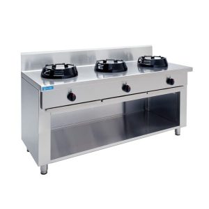 Plaque de cuisson à gaz pour wok sur base avec n°3 feux - longueur 1500 mm
