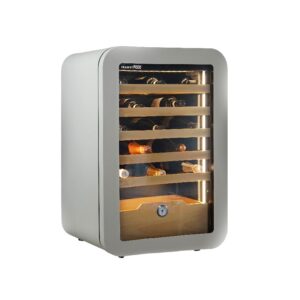 Cave à vin premium grise mono température à réfrigération ventilée pour 36 bouteilles - étagères en bois