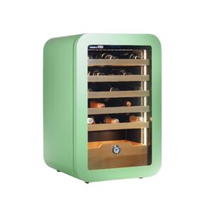 Cave à vin premium vert mono température à réfrigération ventilée pour 36 bouteilles - étagères en bois