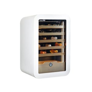 Cave à vin premium blanche mono température à réfrigération ventilée pour 36 bouteilles - étagères en bois