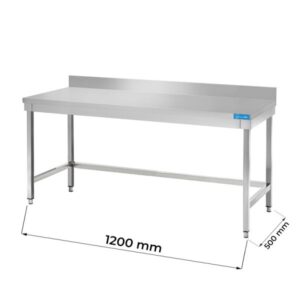Table ouverte en acier inoxydable sans étagère avec dosseret L1200xP500xH850 mm - ligne basic
