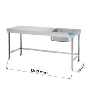 Table ouverte en acier inoxydable avec bassin à droite sans étagère sans dosseret L1200xP700xH850 mm - ligne basic