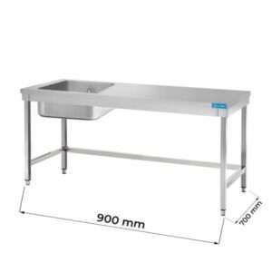 Table ouverte en acier inoxydable avec bassin à gauche sans étagère sans dosseret L900xP700xH850 mm - ligne basic