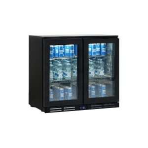 Réfrigérateur de comptoir/arrière-bar pour boissons noir avec deux portes battantes, hauteur 84 cm - température de -2°C à +10°C