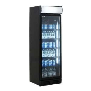 Vitrine réfrigérée pour boissons 390 L noire avec canopy éclairé, température de 0°C à +10°C